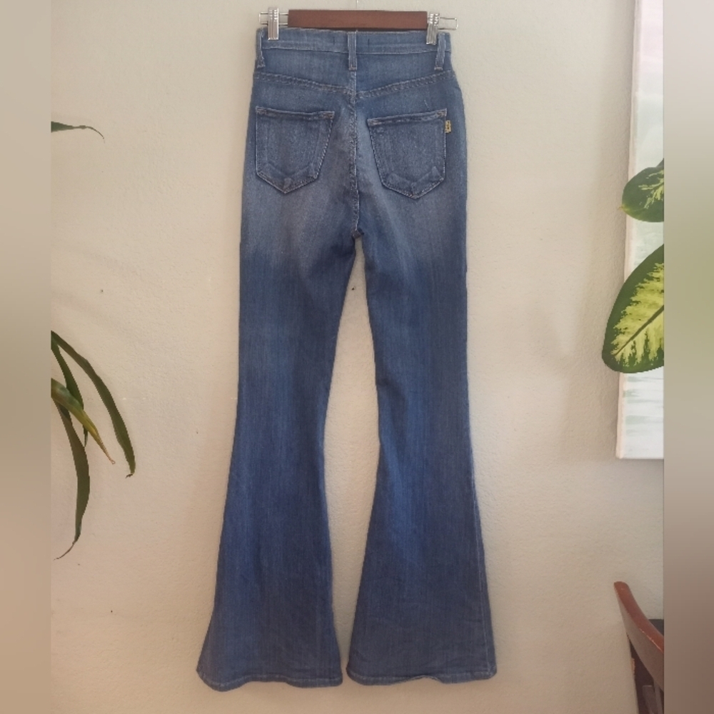 Vibrant 70s Style High Waist Button Fly Stretch Denim Fit a Flare Bohemian Jean - Picture 4 of 9
